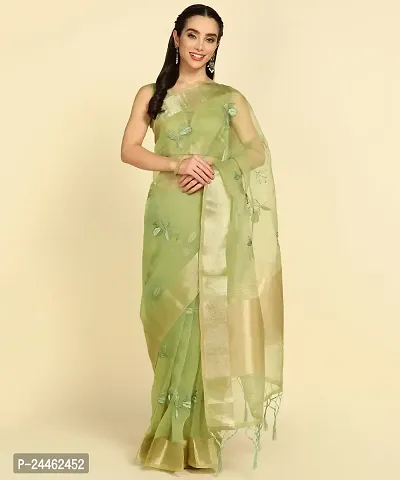 Classic Organza Embroidered Saree with Blouse for Women-thumb2