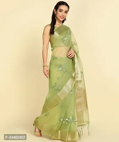 Classic Organza Embroidered Saree with Blouse for Women-thumb5