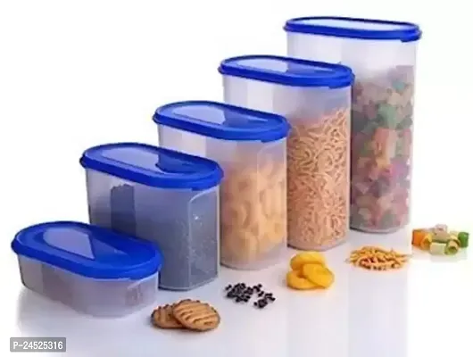 Premium Quality Plastic Grocery Container - 500 Ml, 1000 Ml, 1500 Ml, 2000 Ml, 2500 Ml (Pack Of 5, Blue, Clear)