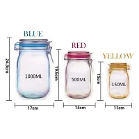 Anshri 9 Pcs (3 Set) Ziplock Bags for Fridge Storage, Bottle Shape Storage Pouch, Mason Jar Bottle Bags Plastic Storage Pouch, Multicolor 3 Pcs 1000 ml, 3 Pcs 500 ml, 3 Pcs 150 ml Zip Lock-thumb1