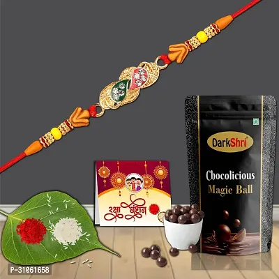 Rakhi For Brother With Chocolate Gift Combo, Rakhi With Roli Chaval-thumb0