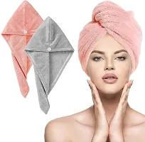 Anshri Hair Towel Wrap Drying Hair Towel with Buttons, Quick Magic Dryer, Dry Hair Hat, Wrapped Hair Cap (Multicolor) 55445-thumb2