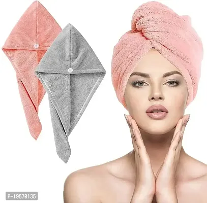 Anshri Hair Towel Wrap Drying Hair Towel with Buttons, Quick Magic Dryer, Dry Hair Hat, Wrapped Hair Cap (Multicolor) 55445-thumb3