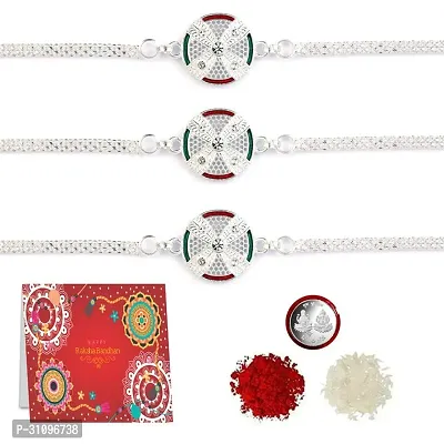 Beautiful Rakhi 3 Piece With Roli Chawal Tilak And Greeting Card-thumb0