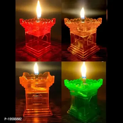 Anshri Tulsi Vrindavan Reflection Diya for Diwali Decoration | Tulsi Diva for Decoration and Festival | 3D Refection Diya | Pack of 6 (Multi-Color)-thumb0