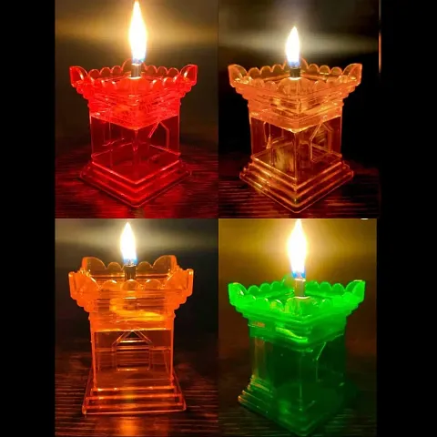 Anshri Tulsi Vrindavan Reflection Diya for Diwali Decoration | Tulsi Diva for Decoration and Festival | 3D Refection Diya | Pack of 6 (Multi-Color)