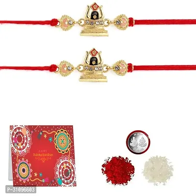 Beautiful Rakhi 2 Piece With Rakshabandhan Greeting Card Roli Chawal And Tilak