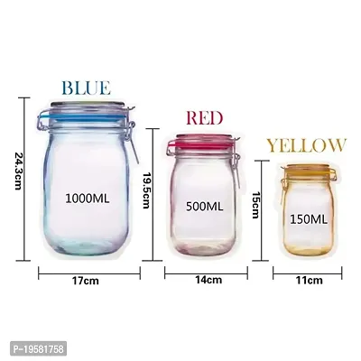 Anshri 3 Pcs (1 Set) Ziplock Bags for Fridge Storage, Bottle Shape Storage Pouch, Mason Jar Bottle Bags Plastic Storage Pouch, Multicolor 1 Pcs 1000 ml, 1 Pcs 500 ml, 1 Pcs 150 ml Zip Lock-thumb3