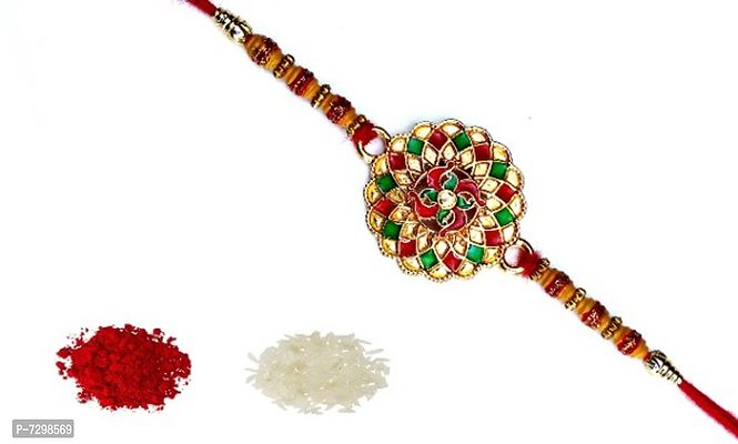 RAKHI  METAL COIN ROLI KANKU CHAWAL WISHING CARD-thumb0