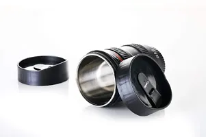 Stainless Steel, Plastic Camera Lens Coffee Mug with 2 Lid - Black-thumb1
