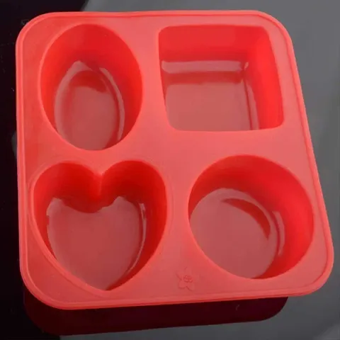 ANJIL Silicone Circle, Square, Oval and Heart Shape Soap Cake Making Mould and Chocolate Mould (Red) (Pack of 1)