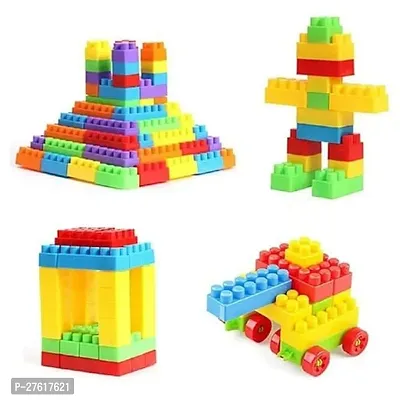 Anshri Plastic Building Blocks for Kids Puzzle Games for Kids, Toys for Children Educational  Learning Toy for Kids, Girls  Boys - (52+ Blocks with 8 Wheels) Multicolor (60 Pieces)-thumb0