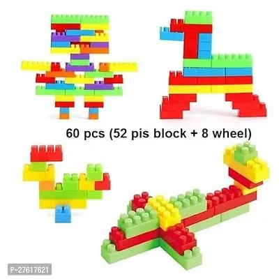 Anshri Plastic Building Blocks for Kids Puzzle Games for Kids, Toys for Children Educational  Learning Toy for Kids, Girls  Boys - (52+ Blocks with 8 Wheels) Multicolor (60 Pieces)-thumb4