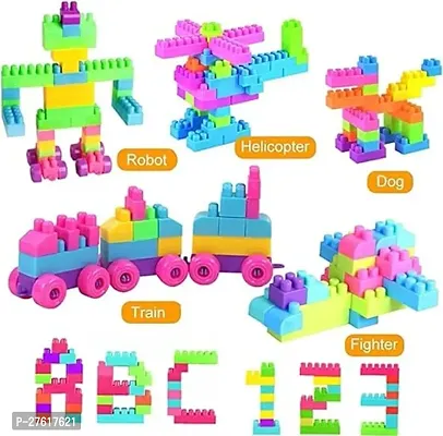 Anshri Plastic Building Blocks for Kids Puzzle Games for Kids, Toys for Children Educational  Learning Toy for Kids, Girls  Boys - (52+ Blocks with 8 Wheels) Multicolor (60 Pieces)-thumb5