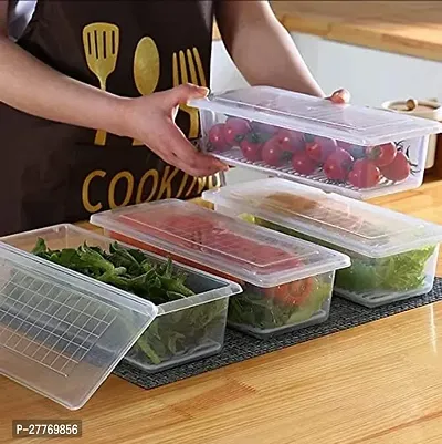 Fridge Storage Boxes ,Fridge Organizer with Removable Drain Plate Fridge Storage Containers Keeps Fruits, Vegetables, Meat, Fish Fresh Longer 1500 ML Container Box (Pack of 4)-thumb0