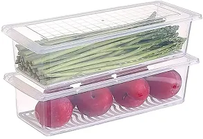 Fridge Storage Boxes ,Fridge Organizer with Removable Drain Plate Fridge Storage Containers Keeps Fruits, Vegetables, Meat, Fish Fresh Longer 1500 ML Container Box (Pack of 4)-thumb3