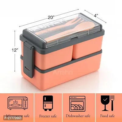 Anshri Lunch Box 3 Compartment, Tiffin Box for Office Men\Women\kids Lunch Box,Leak Proof  Removable School lunch box container,Travel Lunch Boxes (Pack of 1, Plastic),(Multicolor ,1400 Ml)-thumb2