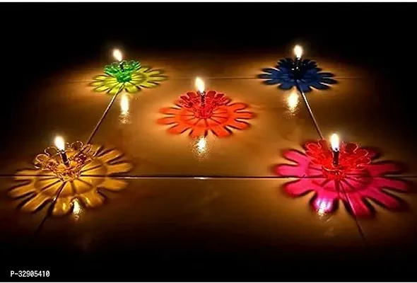 Anshri Transparent Multicolor 3D Reflection Diyas | Plastic Reusable Diwali Diya combo Set of 12-thumb3