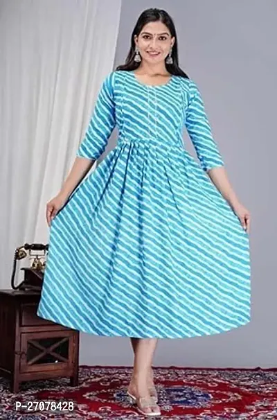 Straight Blue Printed Rayon Kurta-thumb0