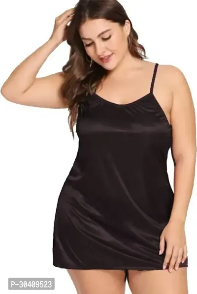 Stylish Satin Solid Night Baby Doll Dress-thumb0