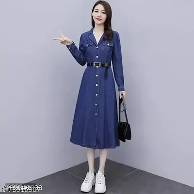 Blue casual short cut denim sleeveless dress with pockets