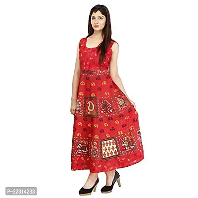 Stylish Indo-western Red Printed Cotton Gown For Women-thumb0