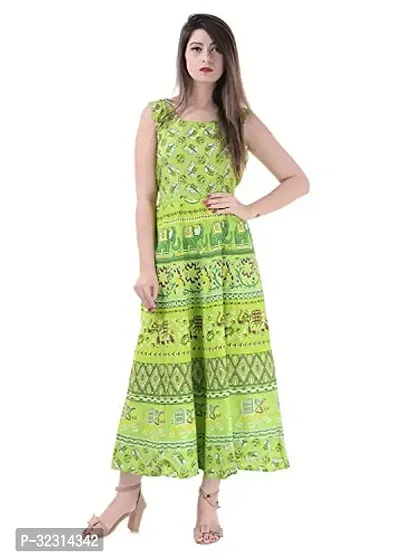 Stylish Indo-western Green Printed Cotton Gown For Women-thumb0