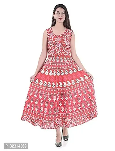 Stylish Indo-western Pink Printed Cotton Gown For Women