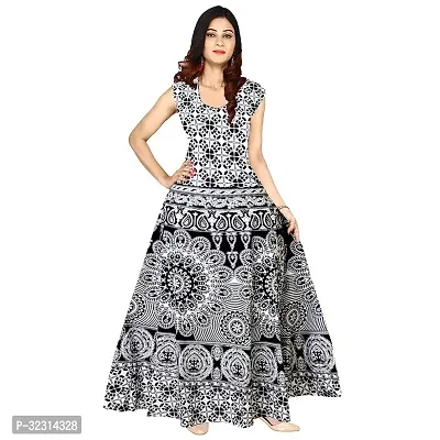 Stylish Indo-western Black Printed Cotton Gown For Women-thumb0