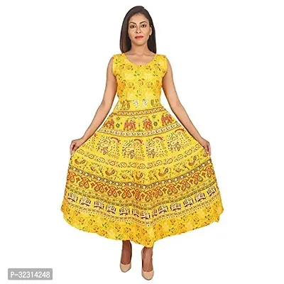 Stylish Indo-western Yellow Printed Cotton Gown For Women-thumb0