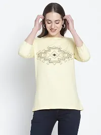 moonaah Women Beige Cotton T-Shirt(TEE-2365)-thumb1