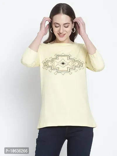 moonaah Women Beige Cotton T-Shirt(TEE-2365)-thumb2