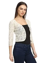 moonaah Women Beige Cotton Open Front Shrug-thumb3