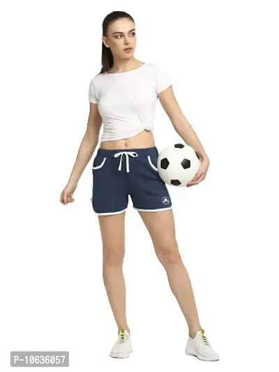 moonaah Women Blue Slim Fit Solid Smart Shorts XL
