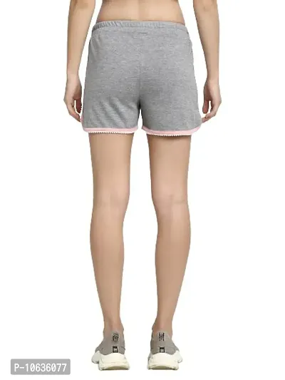 moonaah Women Light Grey Slim Fit Solid Smart Shorts S-thumb5