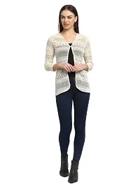 moonaah Women Off White Self Design Lace Shrug 3/4 Sleeve, (Size-XXL)-thumb1