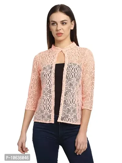 moonaah Women Pink Cotton Open Front Shrug XS-thumb3