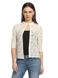 moonaah Women Beige Self Design Lace Shrug XXS-thumb2