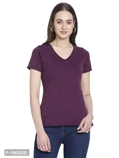 moonaah Women Purple Cotton T-Shirt(TEE-2369)
