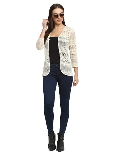 moonaah Women Off Self Design Lace Shrug 3/4 Sleeve, (Size-XXL)