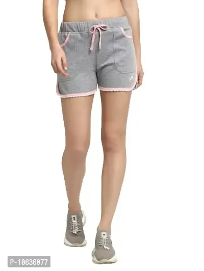 moonaah Women Light Grey Slim Fit Solid Smart Shorts S-thumb2