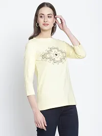 moonaah Women Beige Cotton T-Shirt(TEE-2365)-thumb4