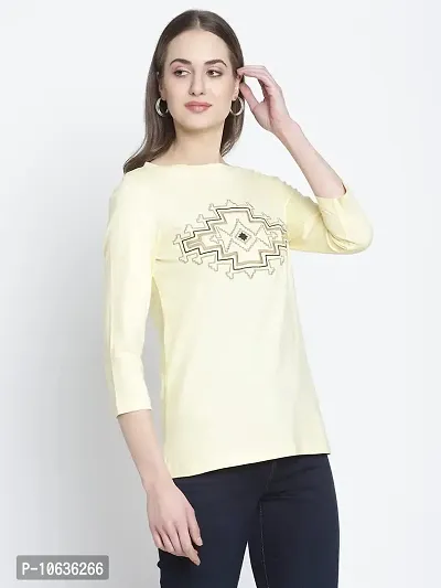moonaah Women Beige Cotton T-Shirt(TEE-2365)-thumb5