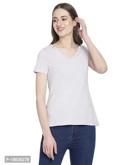 moonaah Women Grey Cotton T-Shirt