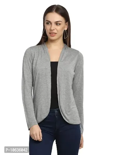 moonaah Women Grey Cotton Open Front Shrug-thumb3