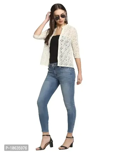 moonaah Women Beige Self Design Lace Shrug XXS-thumb0