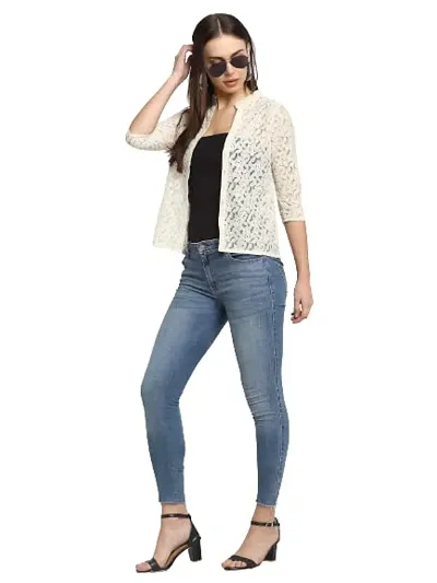 moonaah Women Self Design Lace Shrug XXS