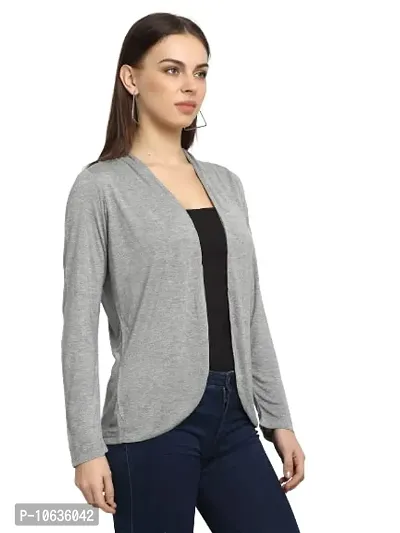 moonaah Women Grey Cotton Open Front Shrug-thumb4