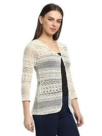 moonaah Women Off White Self Design Lace Shrug 3/4 Sleeve, (Size-XXL)-thumb3