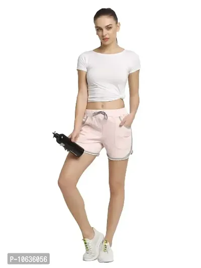 moonaah Women Pink Slim Fit Solid Smart Shorts XL-thumb0